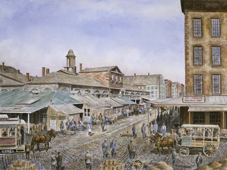 Fulton Market,  NYC.1876 by Stanton Manolakas art print
