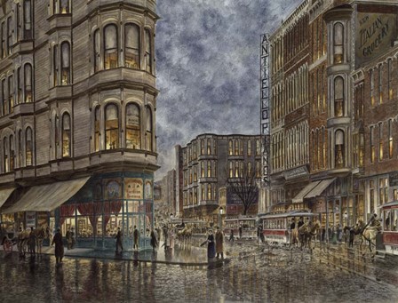 Dinner Hour, San Francisco, Ellis &amp; Market St. by Stanton Manolakas art print