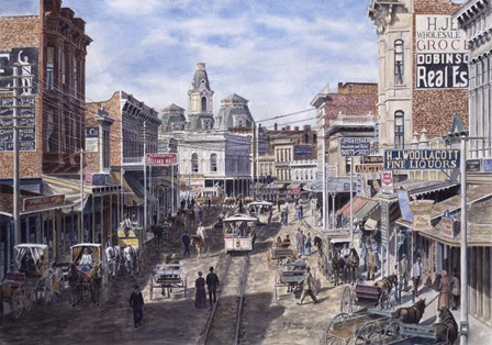 Rush Hour, Los Angeles, Spring St. Looking North by Stanton Manolakas art print