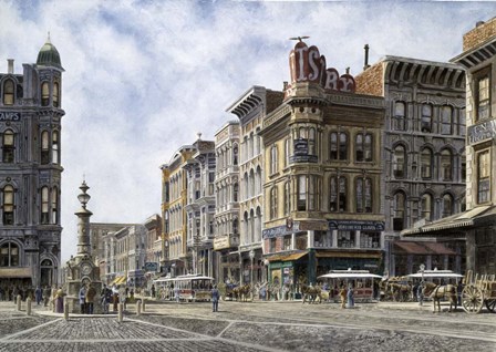 San Francisco,  Latta&#39;s Fountain, Market &amp; Geary Sts. by Stanton Manolakas art print