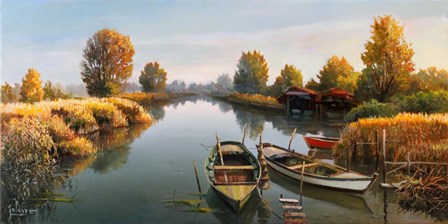 Sul Fiume Boats by Adriano Galasso art print