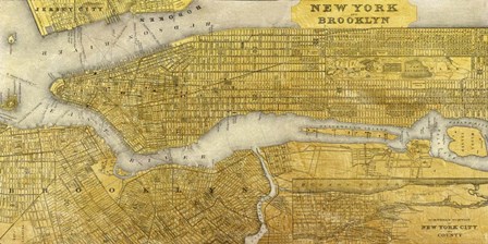 Gilded Map of NYC by Joannoo art print