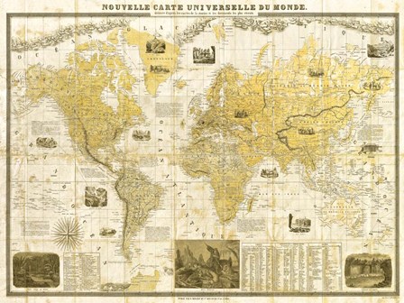 Gilded 1859 Map of the World by Joannoo art print
