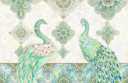 Emerald Peacock Rectangle by Janice Gaynor art print