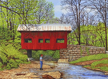 Fishing At Devil's Den Bridge by Thelma Winter art print