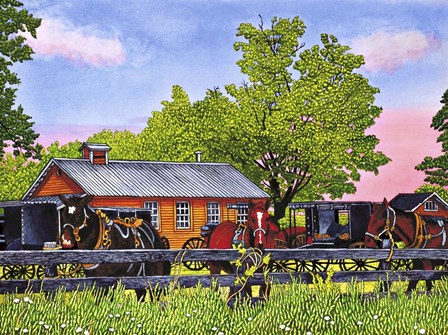 Horses In The Schoolyard, Leon Ny by Thelma Winter art print