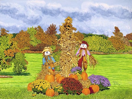 Pumpkins And Scarecrows, Eden Ny by Thelma Winter art print