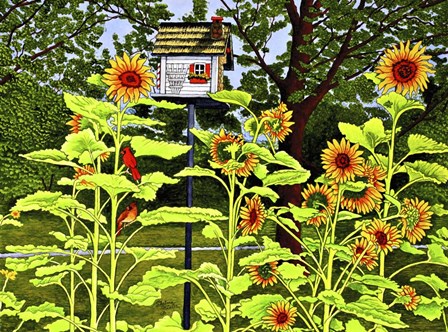 Sunflowers And Birdhouse by Thelma Winter art print