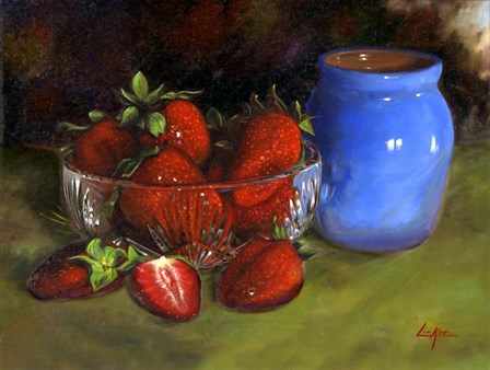 Strawberry Blue Vase by Thomas Linker art print