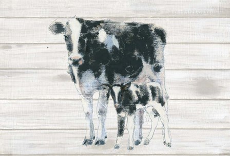 Cow and Calf on Wood by Emily Adams art print