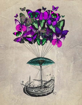 Butterfly Airship 2 Purple and Green by Fab Funky art print