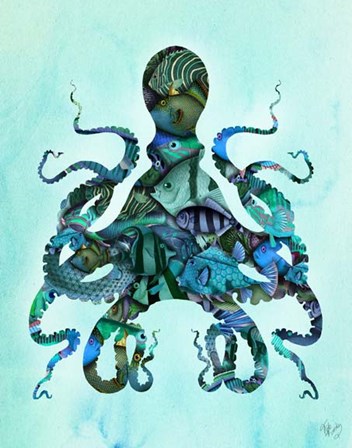 Blue Fishy Octopus by Fab Funky art print