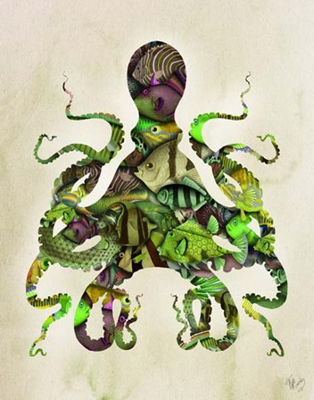 Green and Purple Fishy Octopus by Fab Funky art print