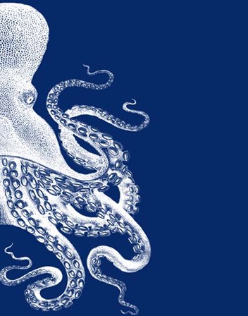 Octopus Navy Blue and Cream b by Fab Funky art print