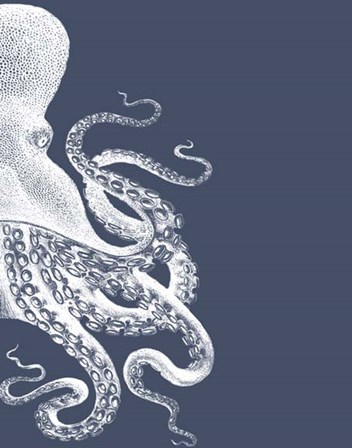 Octopus Indigo Blue and Cream b by Fab Funky art print