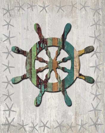 Distressed Wood Style Ships Wheel 1 by Fab Funky art print