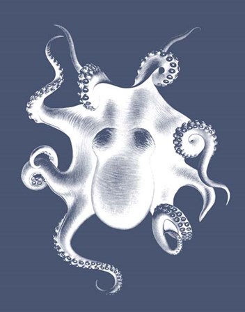 White Octopus on Indigo Blue d by Fab Funky art print