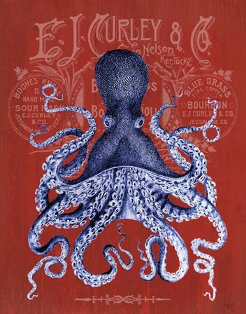 Octopus Prohibition Octopus On Red by Fab Funky art print