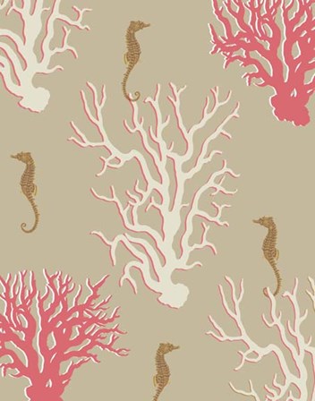 Coral and Seahorse in Beige by Fab Funky art print