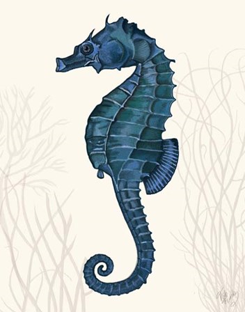 Blue Seahorses on Cream b by Fab Funky art print