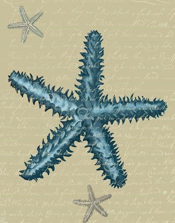 Blue Starfish on Taupe b by Fab Funky art print