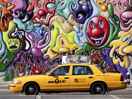 Taxi and Mural painting in Soho, NYC by Michael Setboun art print