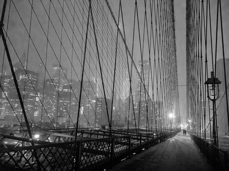 On Brooklyn Bridge by Night, NYC by Michael Setboun art print