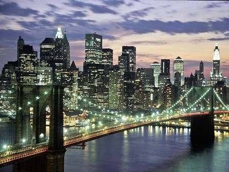 Brookyn Bridge and Downtown skyline, NYC by Michael Setboun art print