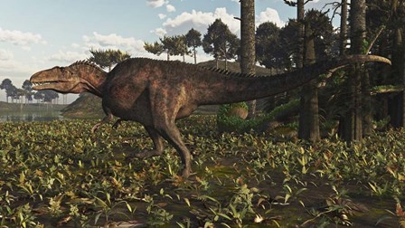 Acrocanthosaurus Dinosaur Roaming A Cretaceous Landscape by Arthur Dorety/Stocktrek Images art print