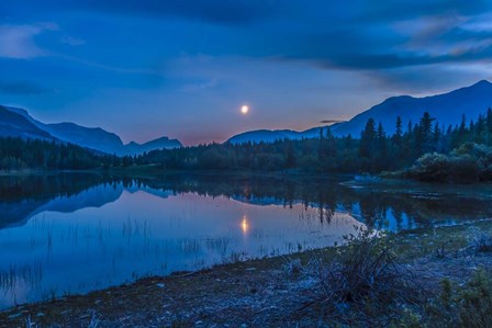 Crescent moon over Middle Lake in Bow Valley, Alberta, Canada by Alan Dyer/Stocktrek Images art print