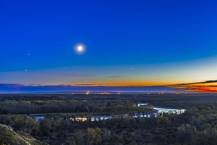 Moon with Antares, Mars and Saturn over Bow River in Alberta, Canada by Alan Dyer/Stocktrek Images art print