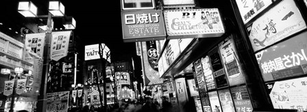 Commercial signboards lit up at night in a market, Shinjuku Ward, Tokyo, Japan by Panoramic Images art print