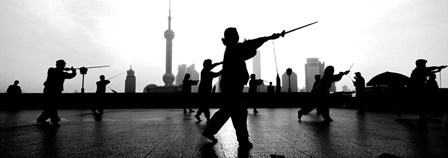Group of people practicing Tai Chi, The Bund, Shanghai, China by Panoramic Images art print