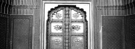 Close-up of a closed door of a palace, Jaipur City Palace, Jaipur, Rajasthan, India BW by Panoramic Images art print