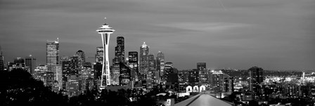 Skyscrapers in a city lit up at night, Space Needle, Seattle, King County, Washington State by Panoramic Images art print