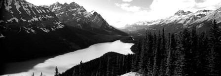 Mountain range at the lakeside, Banff National Park, Alberta, Canada BW by Panoramic Images art print