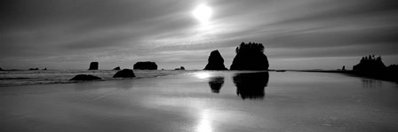Silhouette of sea stacks at sunset, Second Beach, Olympic National Park, Washington State by Panoramic Images art print