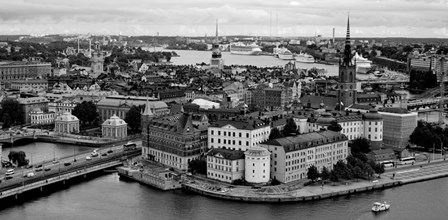 High angle view of a city, Stockholm, Sweden BW by Panoramic Images art print