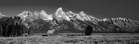 Barn On Plain Before Mountains, Grand Teton National Park, Wyoming by Panoramic Images art print