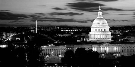 High angle view of a city lit up at dusk, Washington DC by Panoramic Images art print