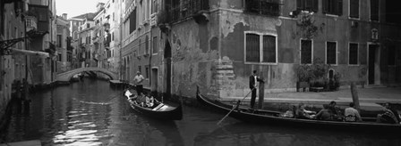 Tourists in a Gondola, Venice, Italy (black &amp; white) by Panoramic Images art print
