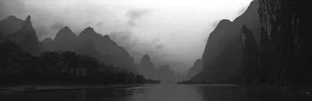 River passing through a hill range, Guilin Hills, Li River, Yangshuo, China BW by Panoramic Images art print