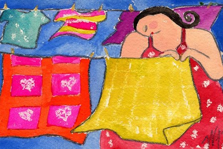 Big Diva Hanging Laundry To Dry by Wyanne art print