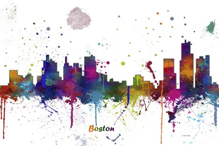Boston Mass Skyline Multi Colored 1 by Marlene Watson art print