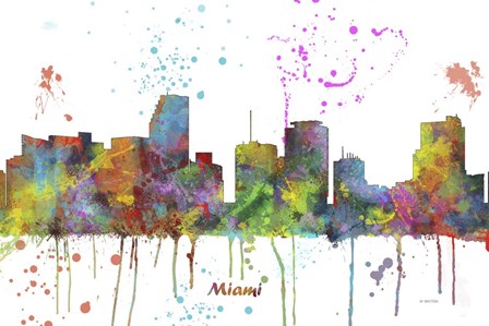 Miami Florida Skyline Multi Colored 1 by Marlene Watson art print