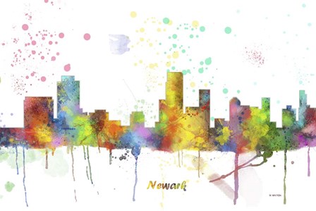 Newark New Jersey Skyline Multi Colored 1 by Marlene Watson art print
