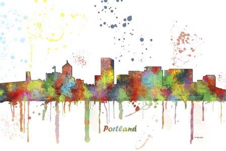 Portland Oregon Skyline Multi Colored 1 by Marlene Watson art print