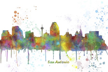 San Antonio Texas Skyline Multi Colored 1 by Marlene Watson art print