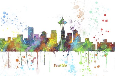 Seattle Washington Skyline Multi Colored 1 by Marlene Watson art print