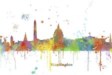 Washington DC Skyline Multi Colored 1 by Marlene Watson art print